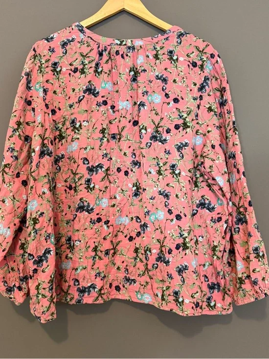 Style & Co Floral Cotton Gauze Blouse Top Long Sleeve Pink Boho Peasant Fairy 3X - Picture 4 of 10